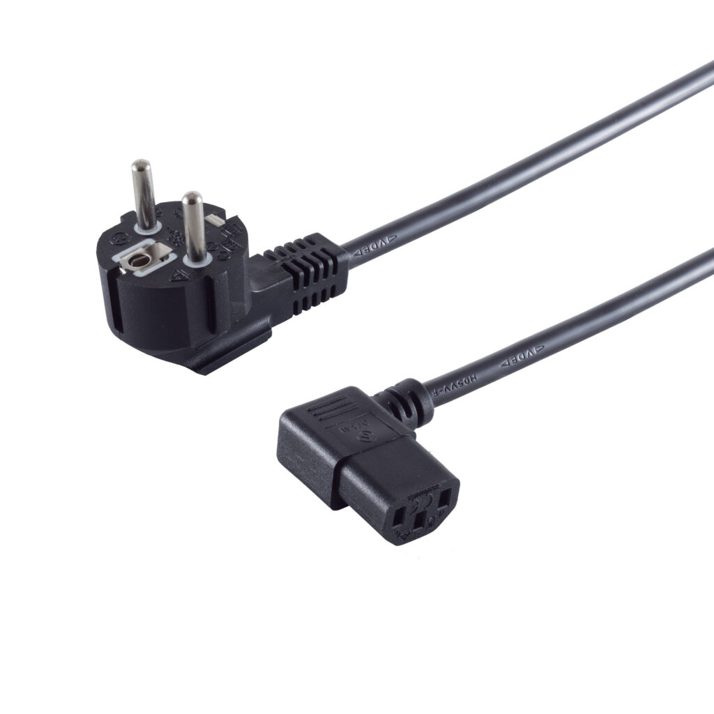 Netzanschlusskabel C13 abgewinkelt, mit Schukostecker 90°