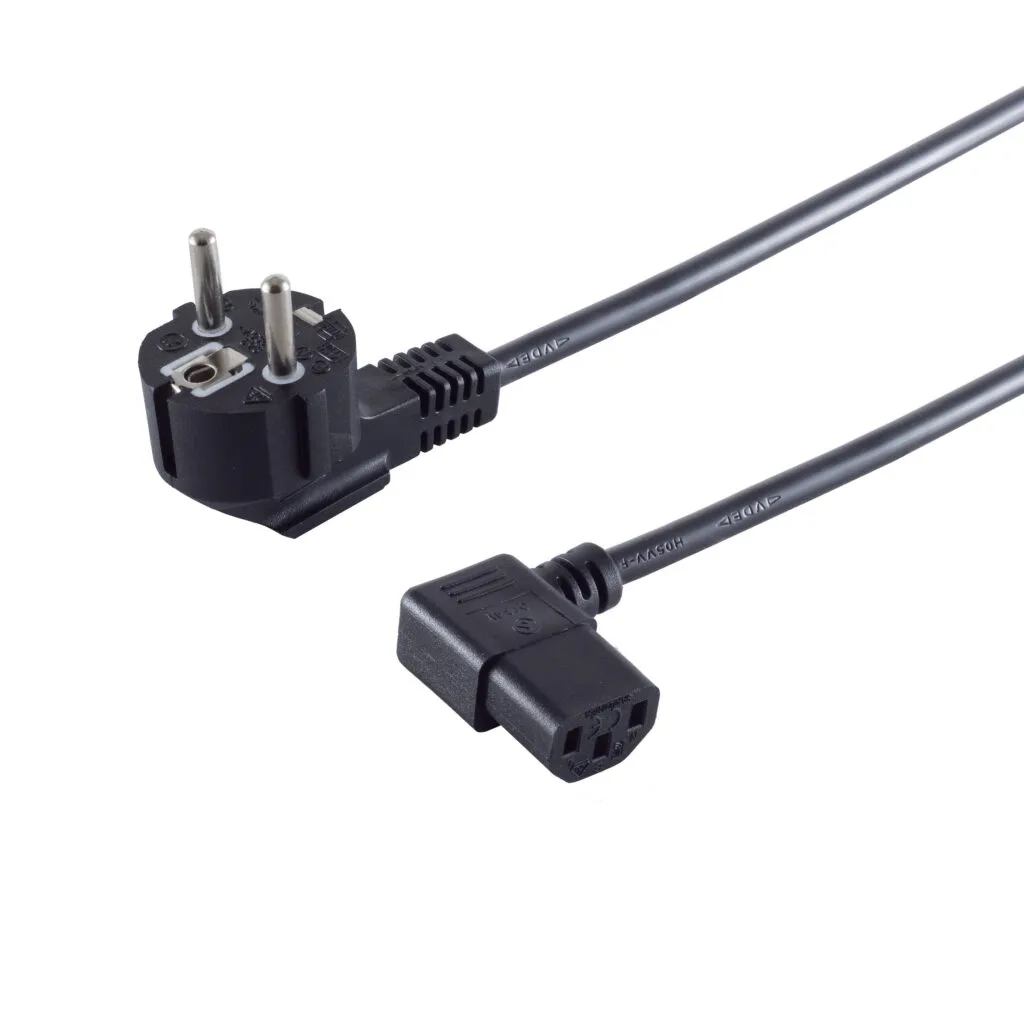 Netzanschlusskabel C13 abgewinkelt, mit Schukostecker 90°